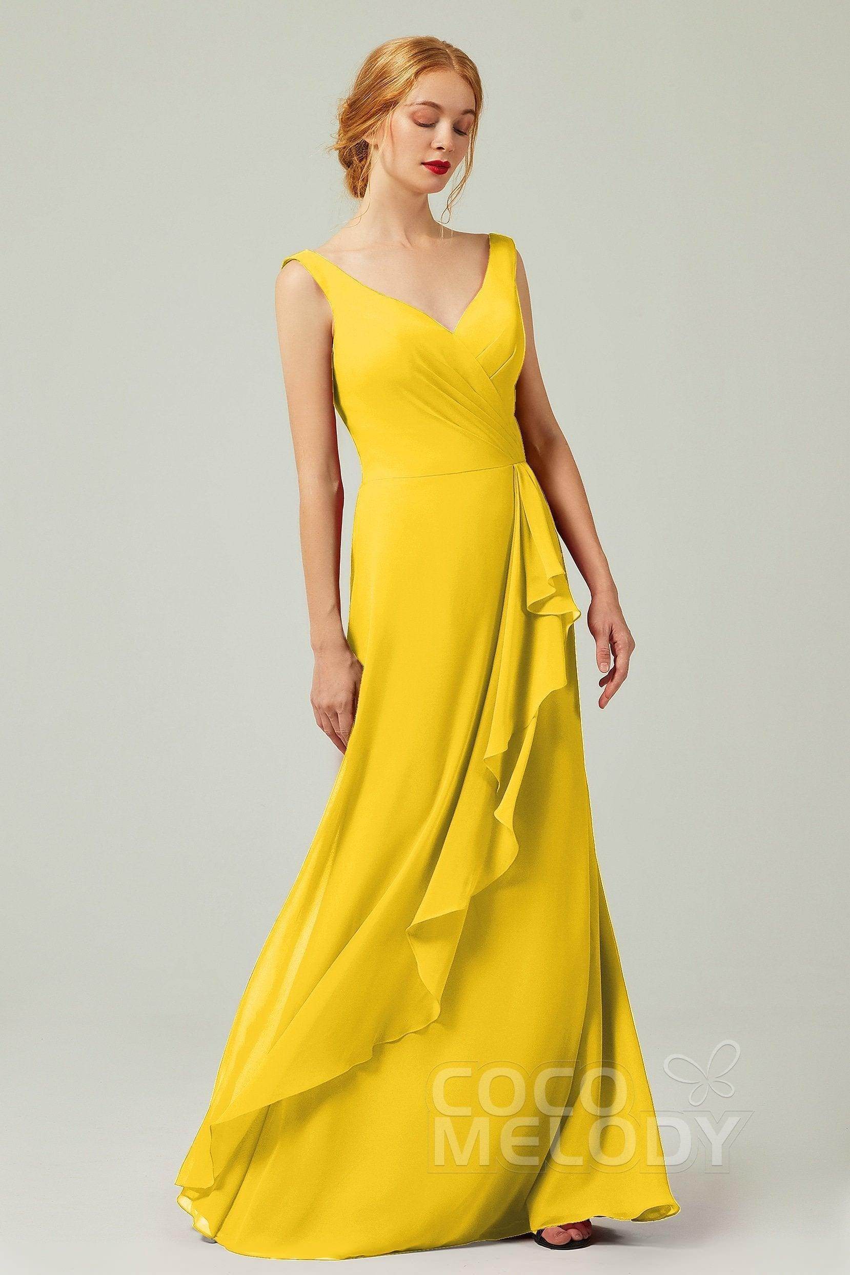 Sheath-Column Floor Length Chiffon Bridesmaid Dress Formal Dresses CB0344PS - COCOMELODY